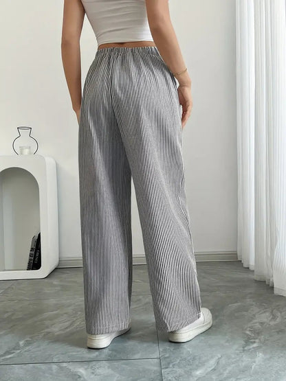 Rhea Striped Linen-Look Wide Leg Pants with Drawstring
