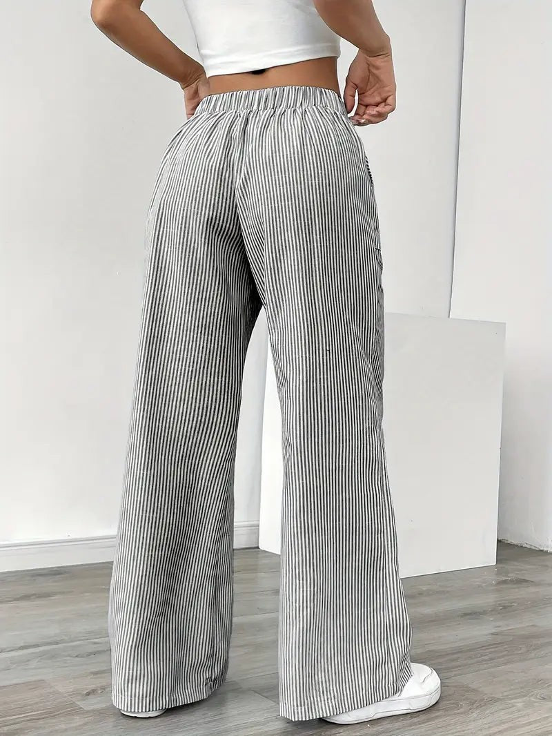 Rhea Striped Linen-Look Wide Leg Pants with Drawstring