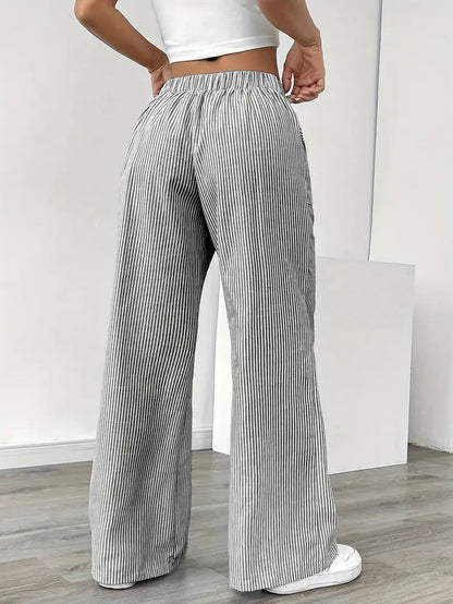 Rhea Striped Linen-Look Wide Leg Pants with Drawstring