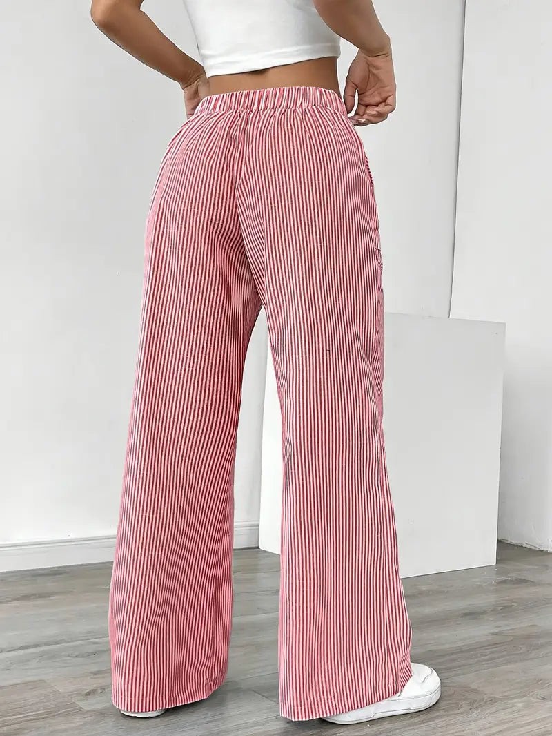 Rhea Striped Linen-Look Wide Leg Pants with Drawstring