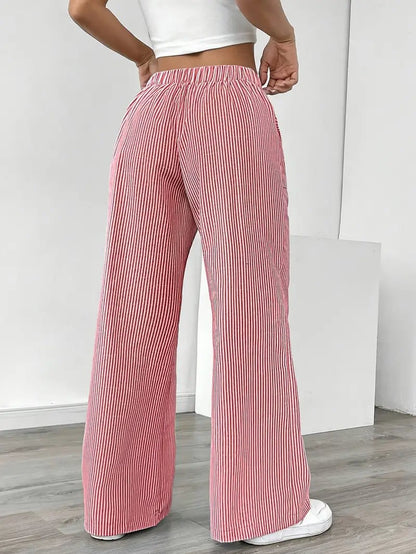 Rhea Striped Linen-Look Wide Leg Pants with Drawstring