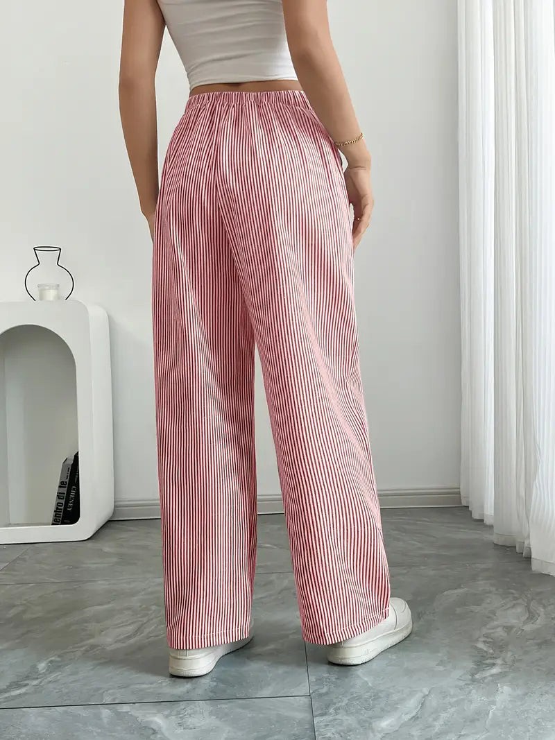 Rhea Striped Linen-Look Wide Leg Pants with Drawstring