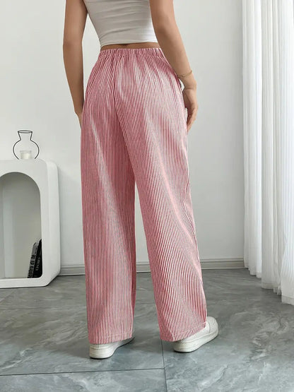 Rhea Striped Linen-Look Wide Leg Pants with Drawstring