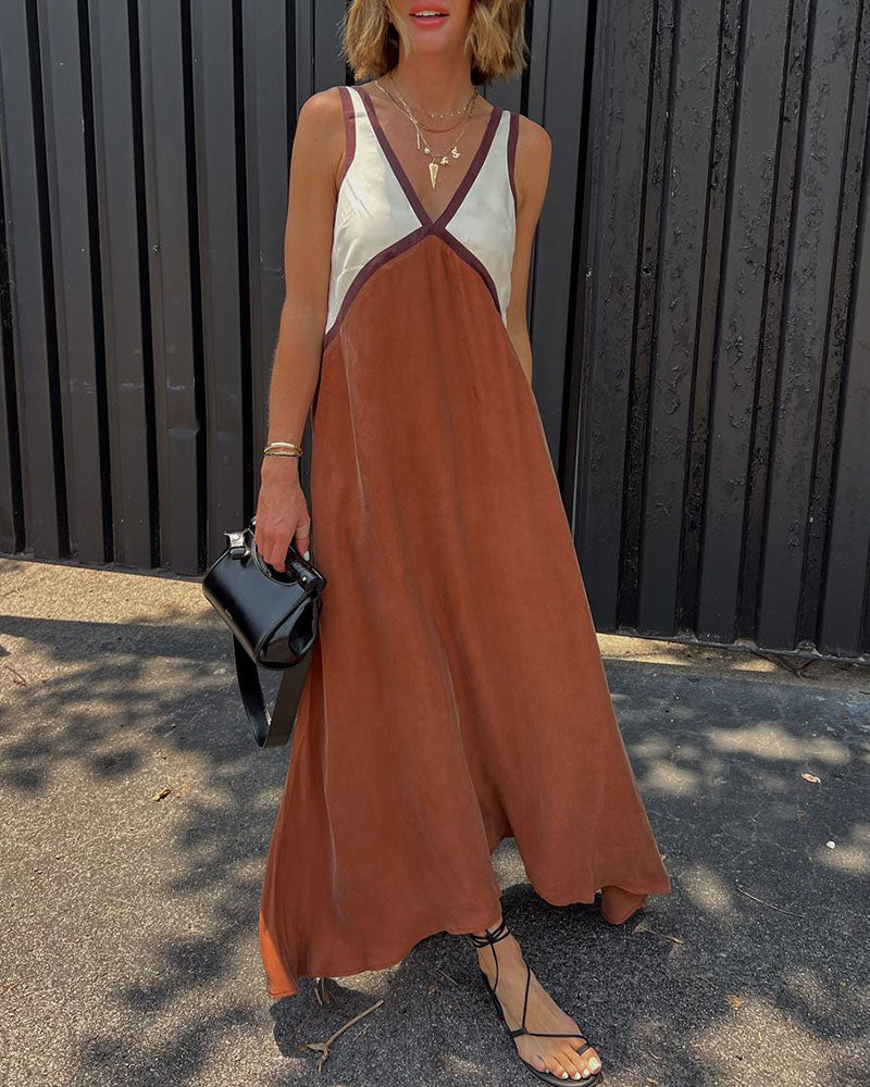 Rosie Chic Colourblock Midi Dress with V-Neck