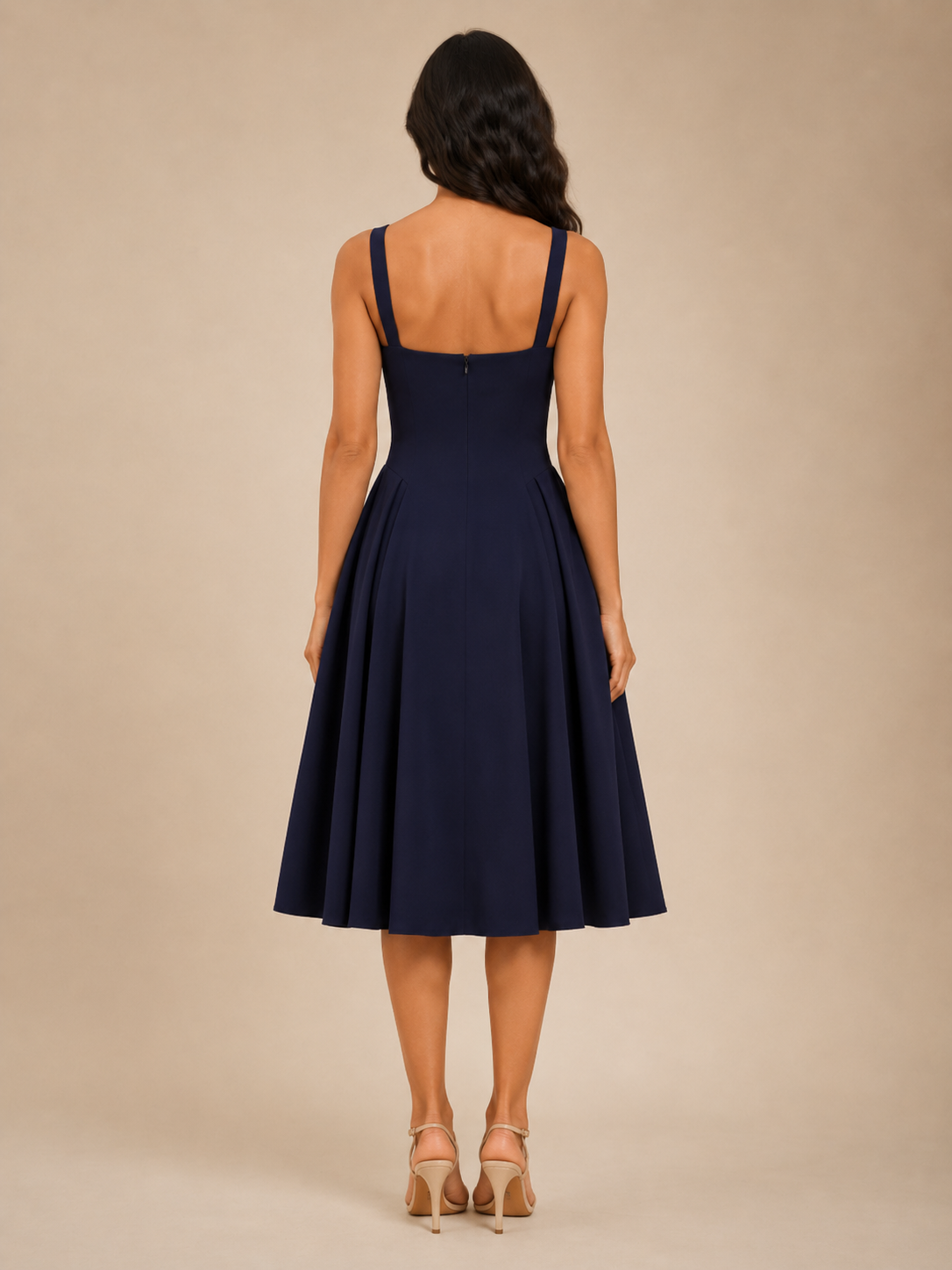 Sadie Square Neck Midi Dress with Flared Skirt