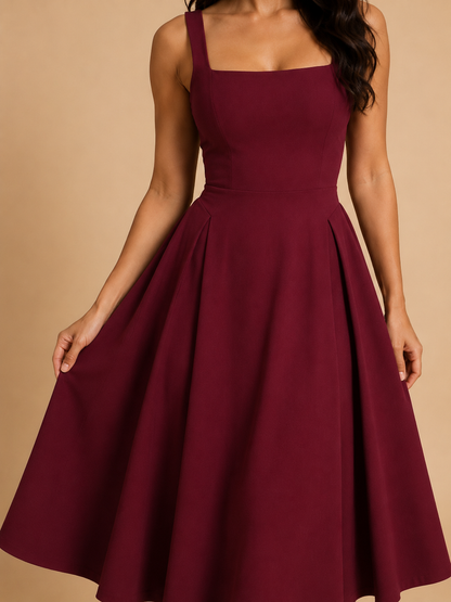 Sadie Square Neck Midi Dress with Flared Skirt