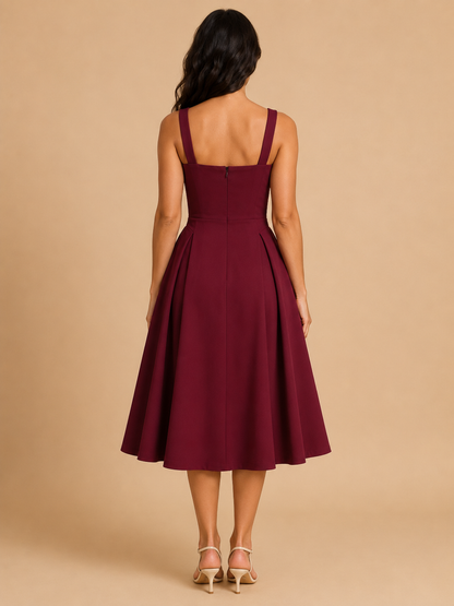 Sadie Square Neck Midi Dress with Flared Skirt