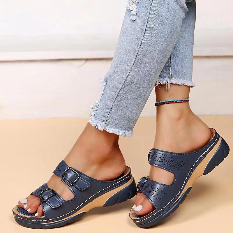 Sally Summer Slides with Adjustable Double Buckle