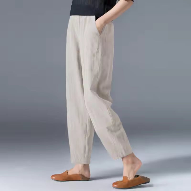 Sasha High Waisted Linen-Look Summer Pants with Tapered Leg