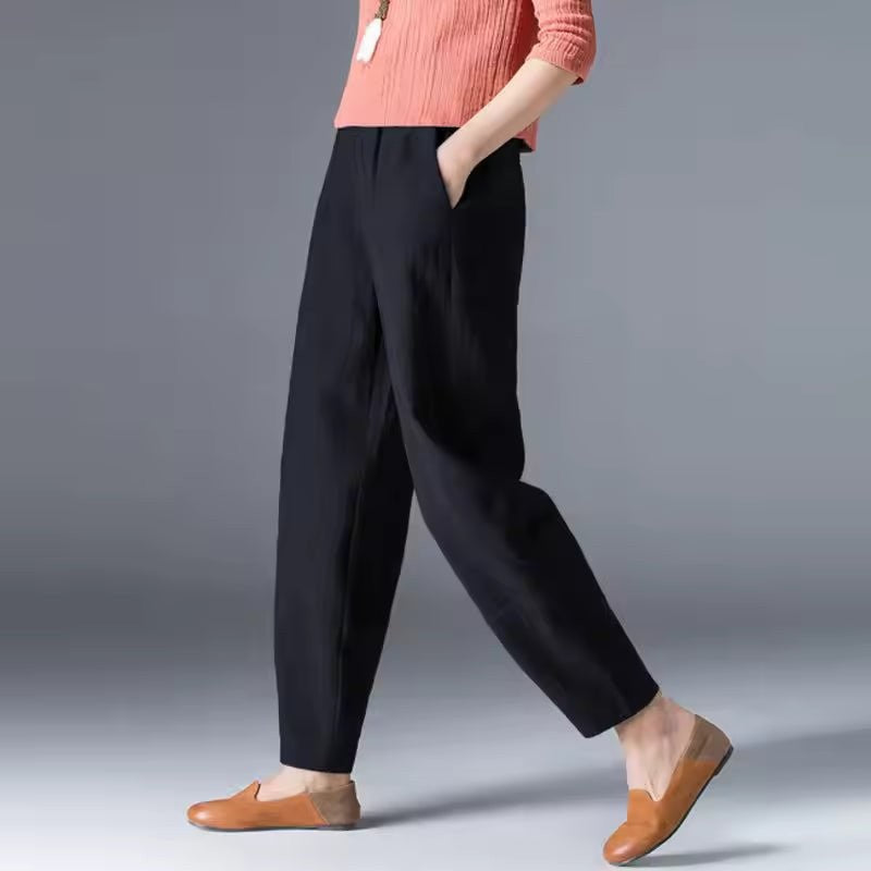 Sasha High Waisted Linen-Look Summer Pants with Tapered Leg