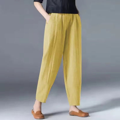 Sasha High Waisted Linen-Look Summer Pants with Tapered Leg – Yellow