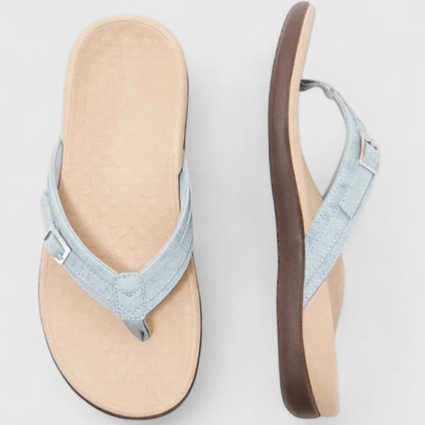 Shea Flat Thong Sandals with Woven-Look Buckle Strap