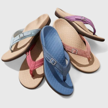 Shea Flat Thong Sandals with Woven-Look Buckle Strap