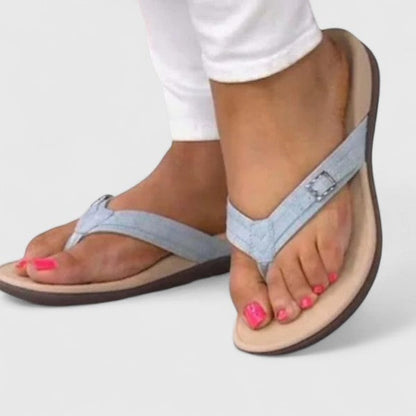 Shea Flat Thong Sandals with Woven-Look Buckle Strap – Blue