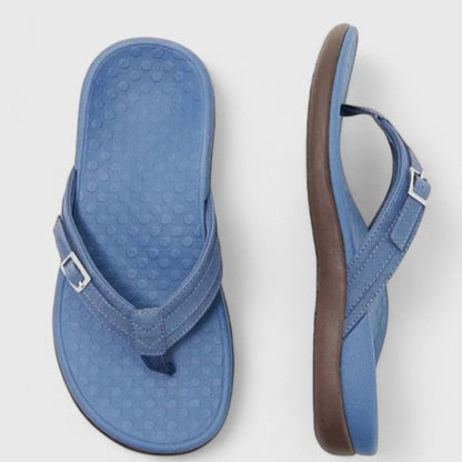 Shea Flat Thong Sandals with Woven-Look Buckle Strap – Navy Blue