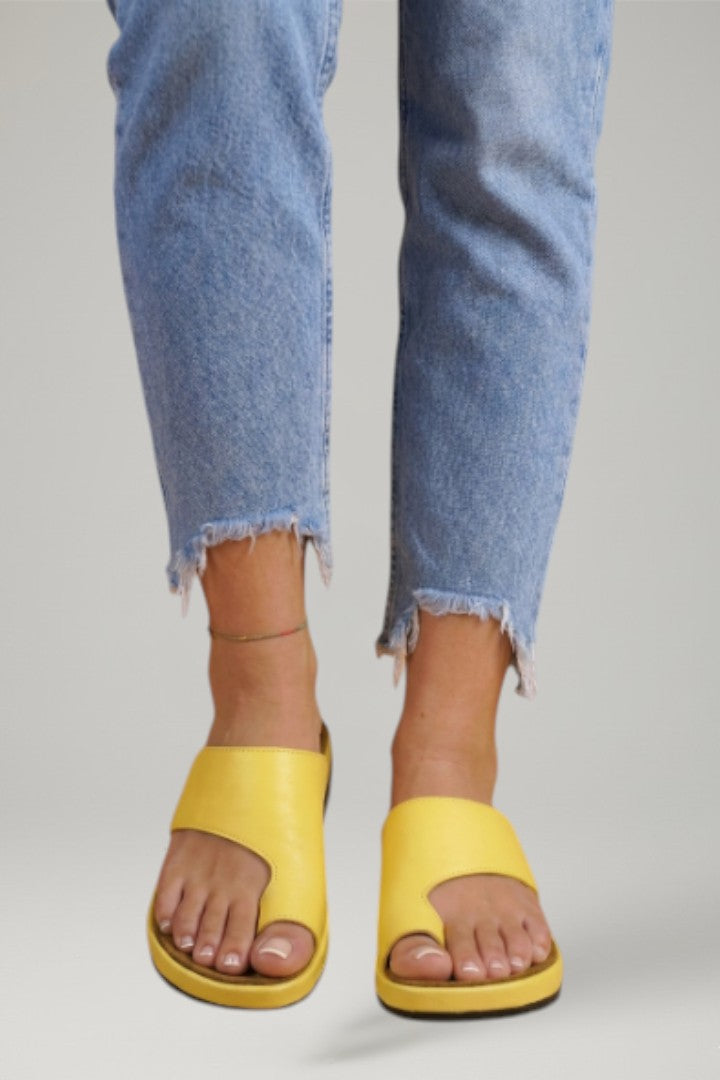 Sian Broad Strap Slides with Toe Loop and Cork-Effect Footbed
