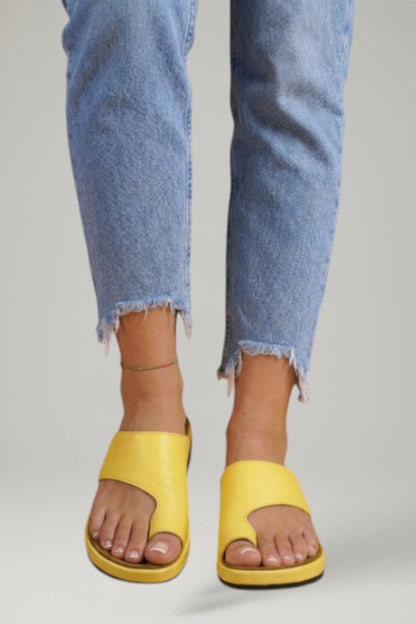 Sian Broad Strap Slides with Toe Loop and Cork-Effect Footbed