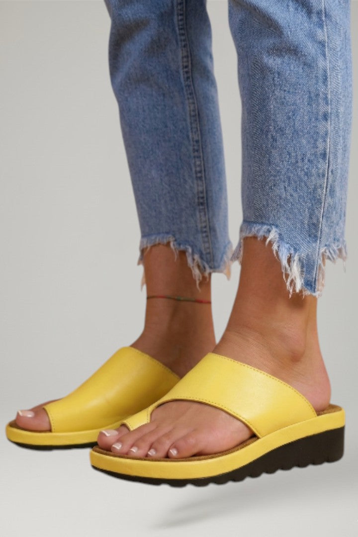 Sian Broad Strap Slides with Toe Loop and Cork-Effect Footbed