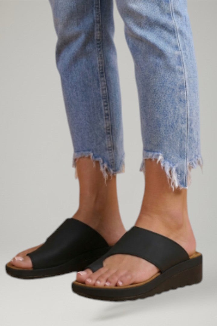 Sian Broad Strap Slides with Toe Loop and Cork-Effect Footbed