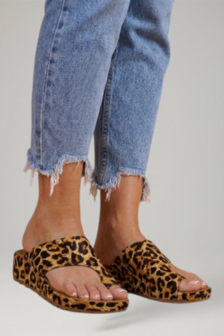 Sian Broad Strap Slides with Toe Loop and Cork-Effect Footbed