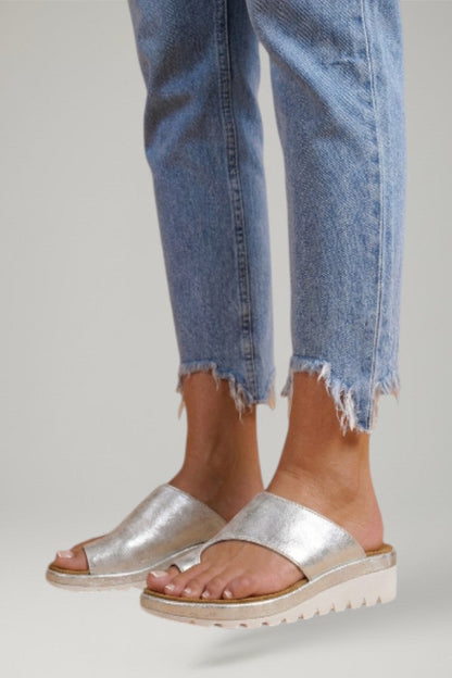 Sian Broad Strap Slides with Toe Loop and Cork-Effect Footbed