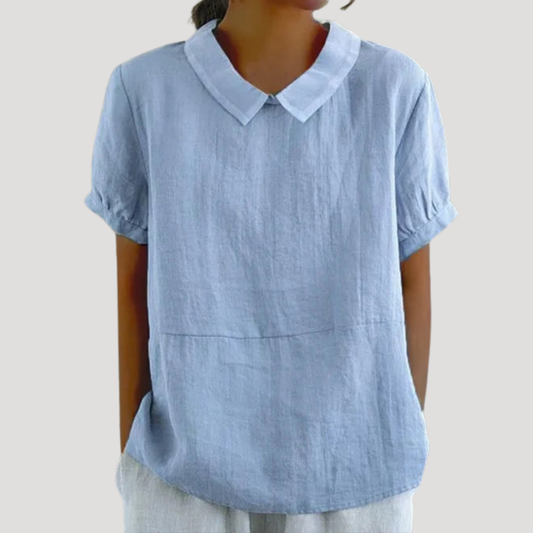 Stacey Collared Summer Tunic Top with Short Sleeves – Blue