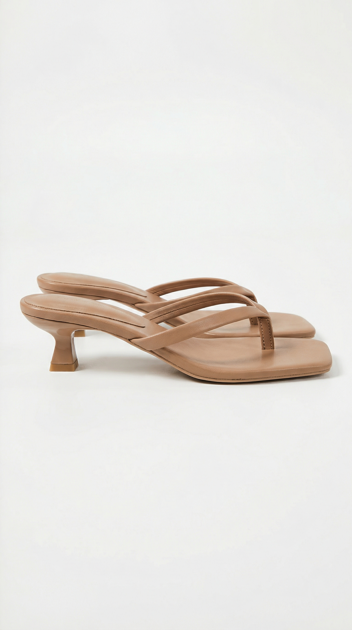 Tamsin Summer Kitten Heel Sandals in Minimalist Thong Style – Beige