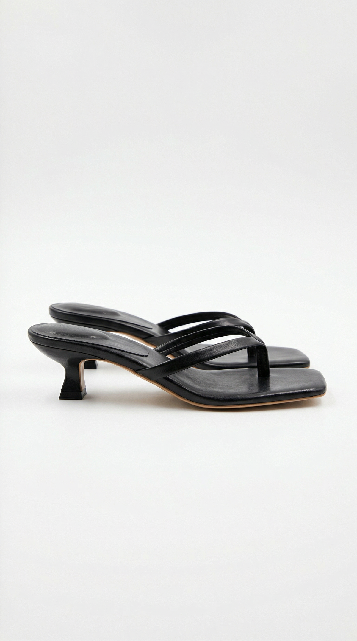 Tamsin Summer Kitten Heel Sandals in Minimalist Thong Style – Black