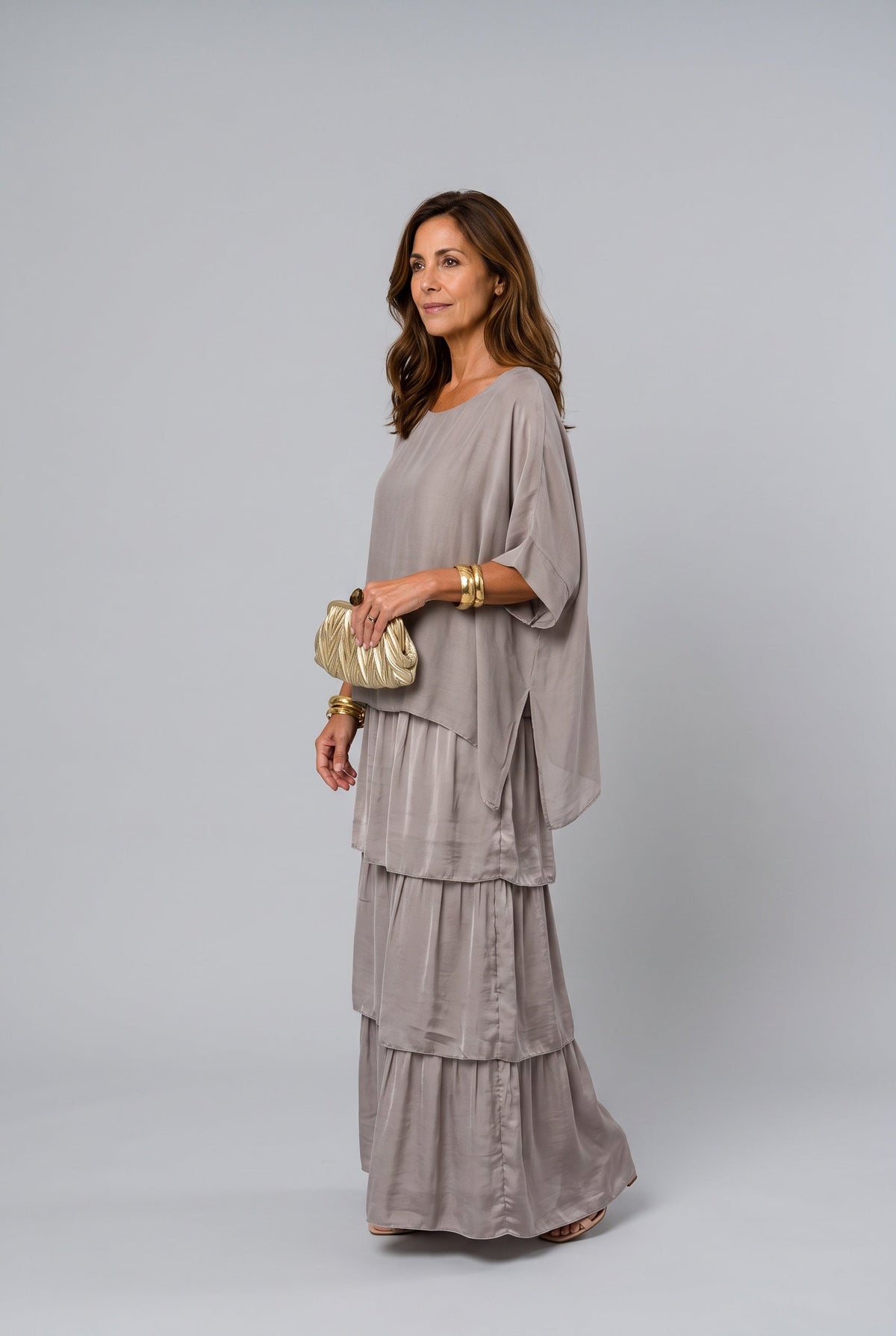 Tess Tiered Short Sleeve Maxi Dress – Gray