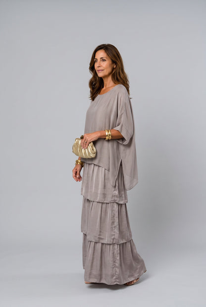 Tess Tiered Short Sleeve Maxi Dress – Gray