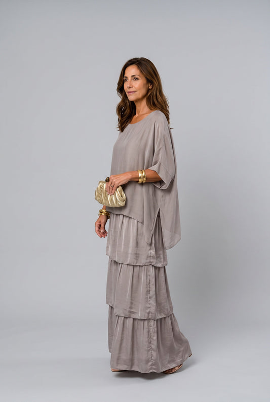 Tess Tiered Short Sleeve Maxi Dress – Gray
