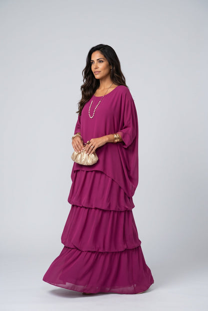 Tess Tiered Short Sleeve Maxi Dress – Pink