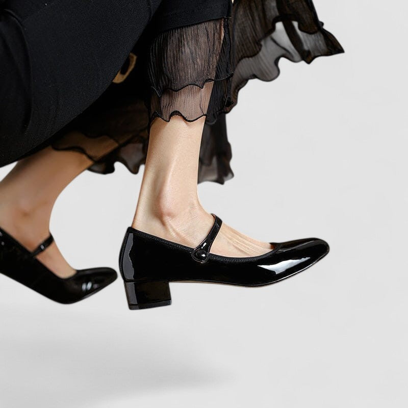 Tina Classic Patent Mary Jane Shoes with Low Block Heel
