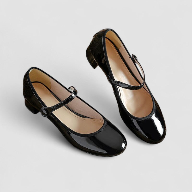 Tina Classic Patent Mary Jane Shoes with Low Block Heel