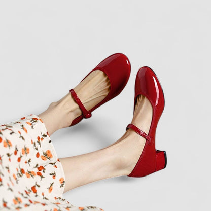 Tina Classic Patent Mary Jane Shoes with Low Block Heel