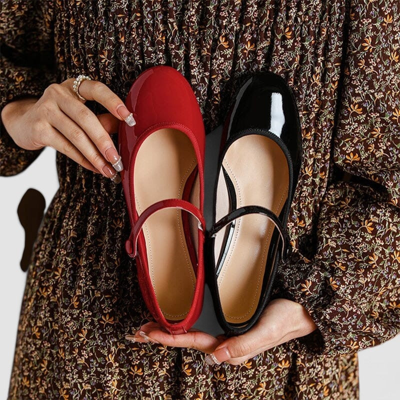 Tina Classic Patent Mary Jane Shoes with Low Block Heel