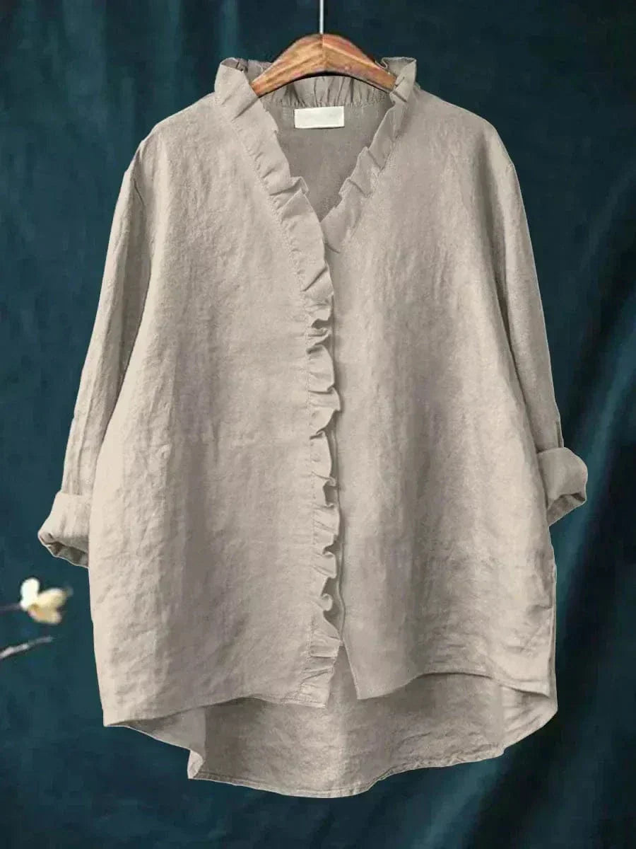 Tori Elegant Summer Linen Shirt with Collar and Cuffs – Gray