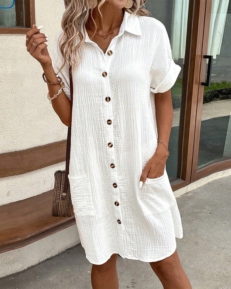 Willa Relaxed Button-Down Mini Shirt Dress with Pockets