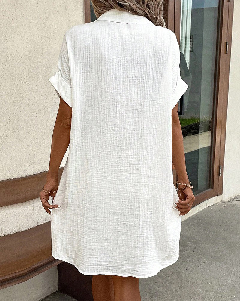Willa Relaxed Button-Down Mini Shirt Dress with Pockets