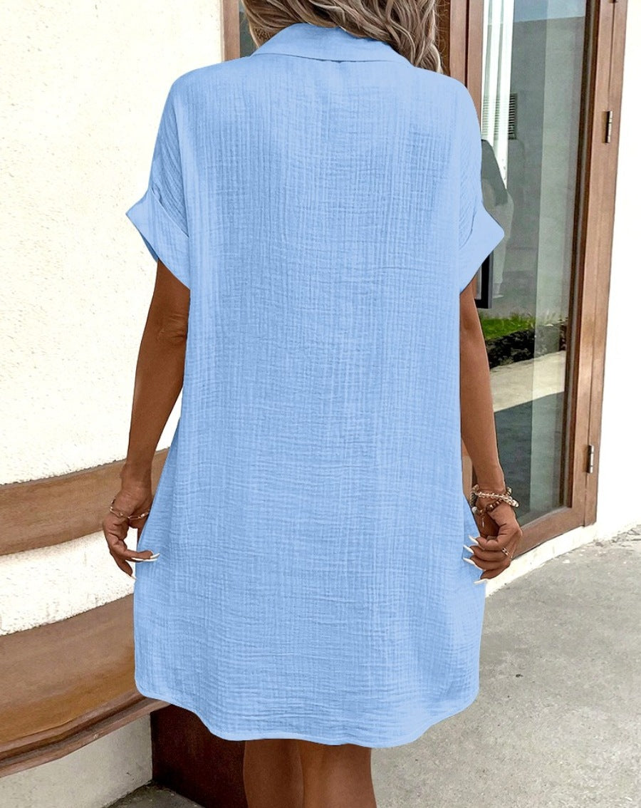 Willa Relaxed Button-Down Mini Shirt Dress with Pockets